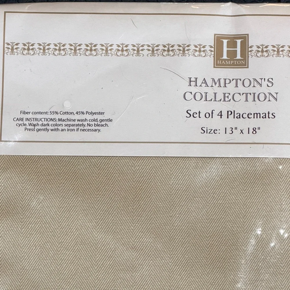 Hampton's Collection Placemats Set of 4 Tan Cotton Blend Herringbone Minimalist
